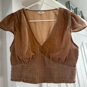Aerie Brown Camel Velvet Blouse